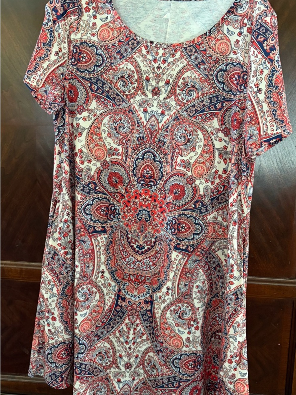 Paisley Scoop-Neck Mini Dress in Red and Navy - Women